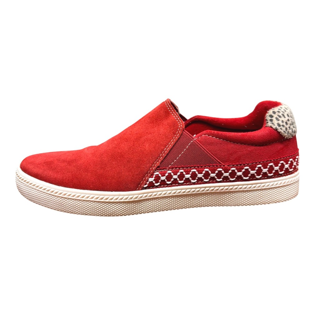 Earth Origins Zandel Red Pepper Suede Slip On Sneaker Leopard Heel 9.5